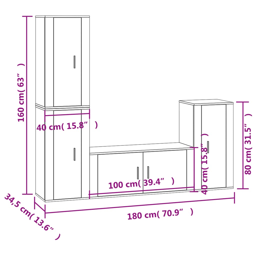 Set di Mobili Porta TV 4 pz Bianco in Legno Multistrato - homemem39