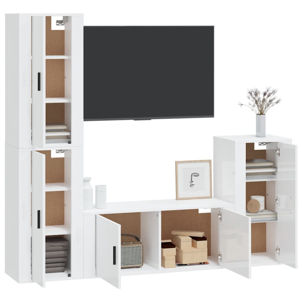 Set di Mobili Porta TV 4 pz Bianco Lucido in Legno Multistrato - homemem39