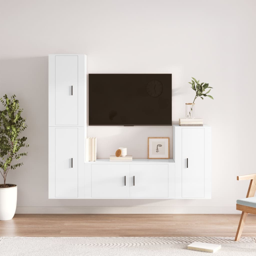 Set di Mobili Porta TV 4 pz Bianco Lucido in Legno Multistrato - homemem39