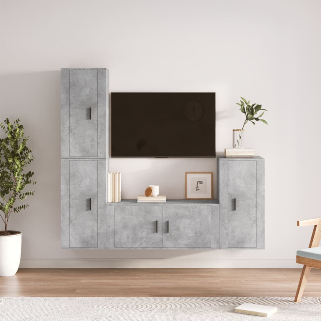 Set di Mobili Porta TV 4 pz Grigio Cemento in Legno Multistrato - homemem39