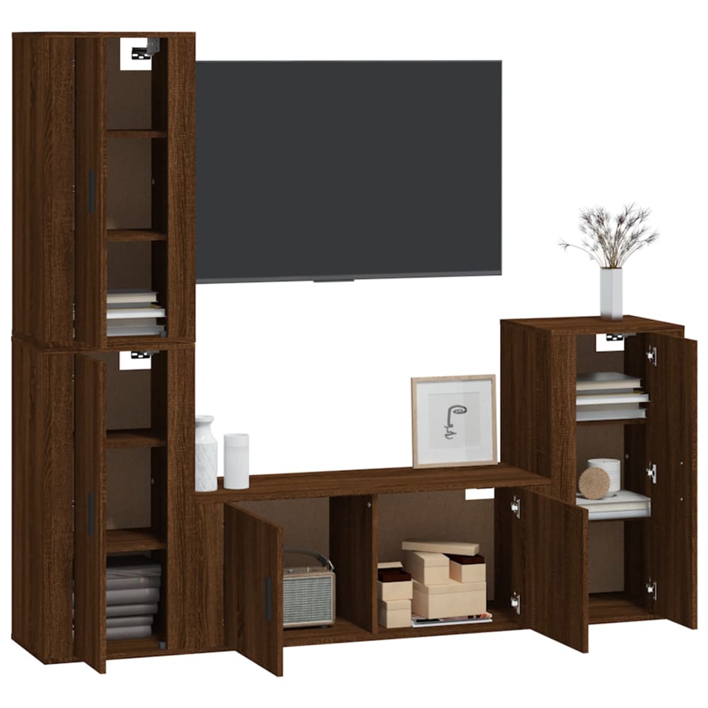 Set Mobili Porta TV 4 pz Rovere Marrone in Legno Multistrato - homemem39