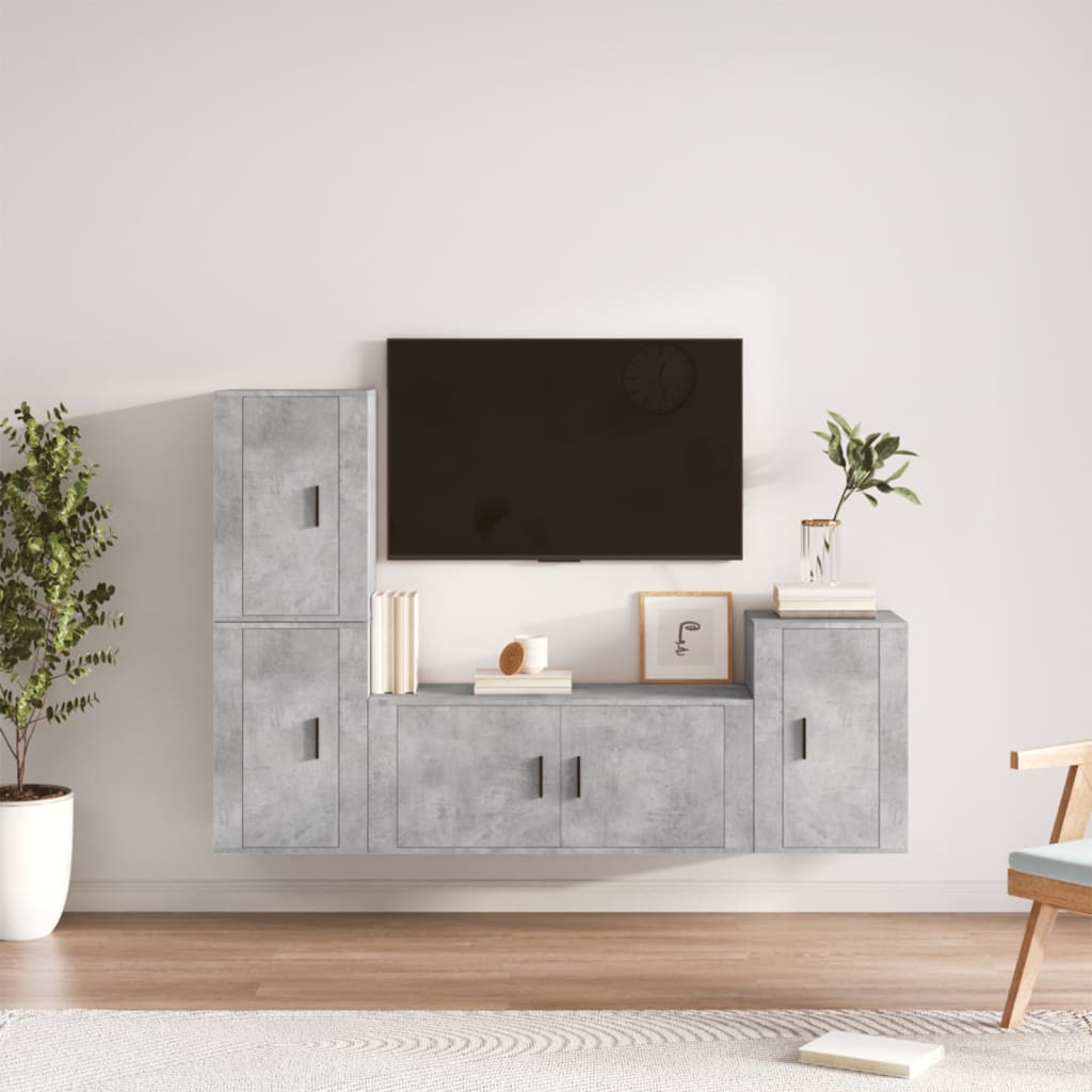 Set di Mobili Porta TV 4 pz Grigio Cemento in Legno Multistrato - homemem39