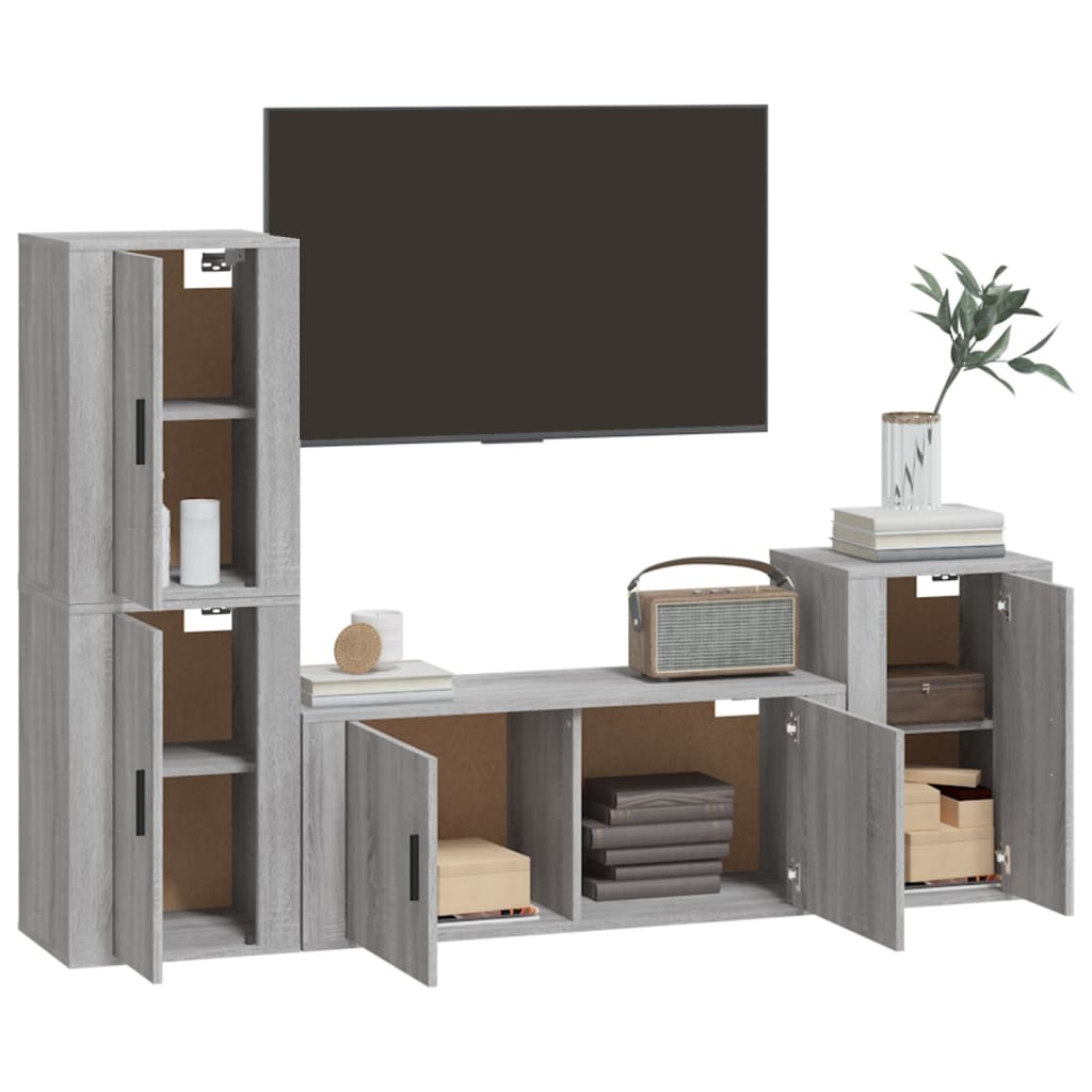 Set di Mobili Porta TV 4 pz Grigio Sonoma in Legno Multistrato - homemem39