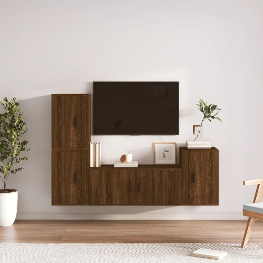 Set Mobili Porta TV 4 pz Rovere Marrone in Legno Multistrato - homemem39