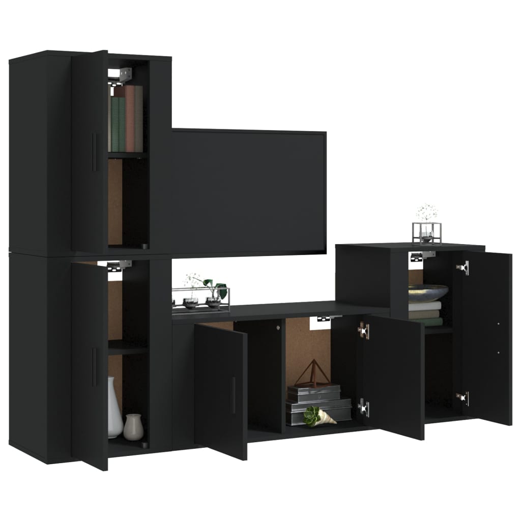 Set Mobili Porta TV 4 pz Nero in Legno Multistrato - homemem39