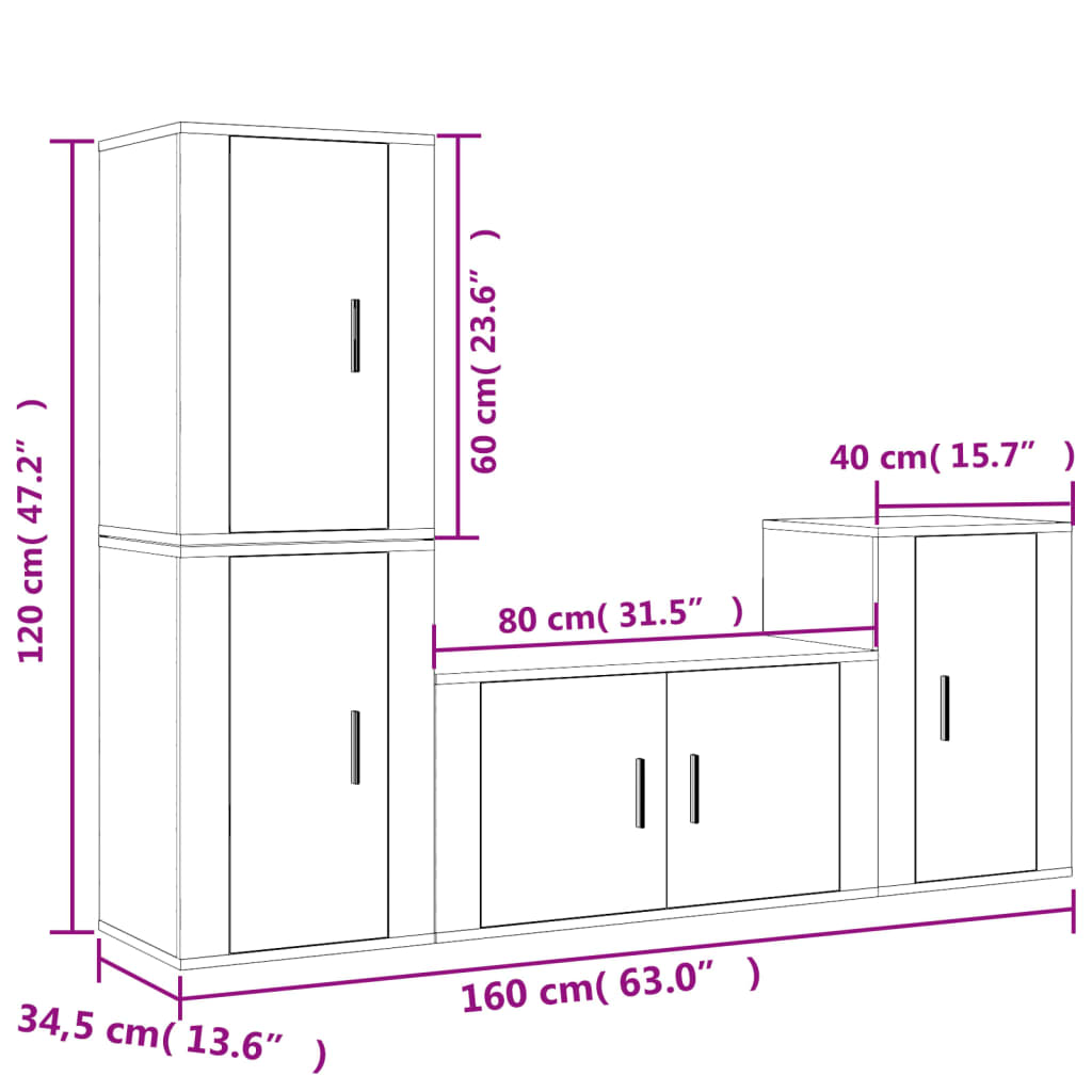 Set Mobili Porta TV 4 pz Nero in Legno Multistrato - homemem39