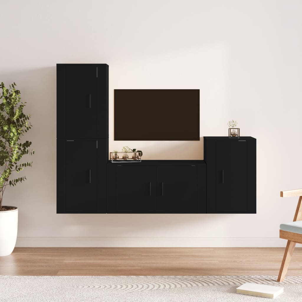 Set Mobili Porta TV 4 pz Nero in Legno Multistrato - homemem39