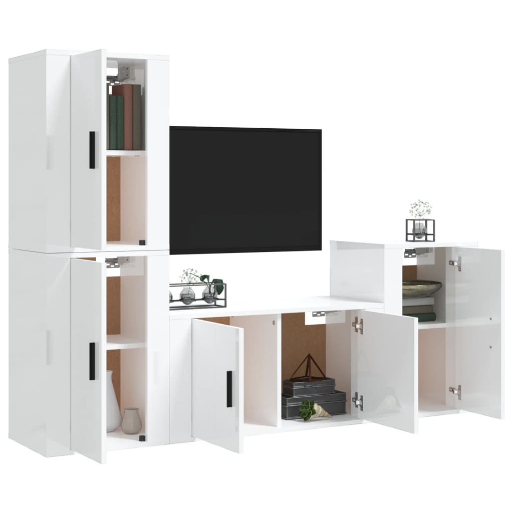 Set di Mobili Porta TV 4 pz Bianco Lucido in Legno Multistrato - homemem39