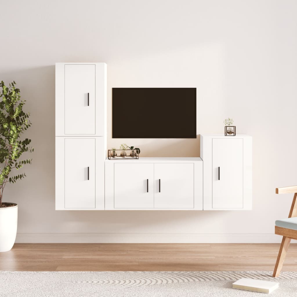 Set di Mobili Porta TV 4 pz Bianco Lucido in Legno Multistrato - homemem39