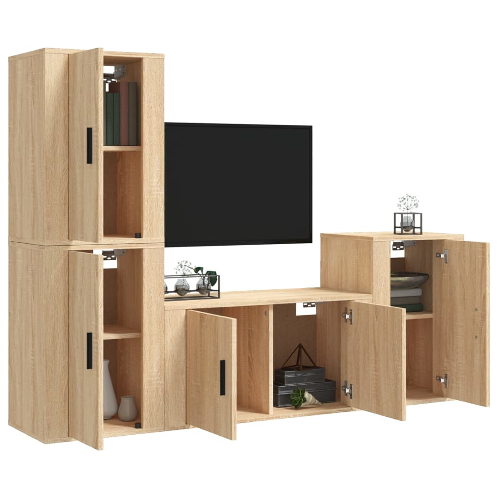 Set di Mobili Porta TV 4 pz Rovere Sonoma in Legno Multistrato - homemem39