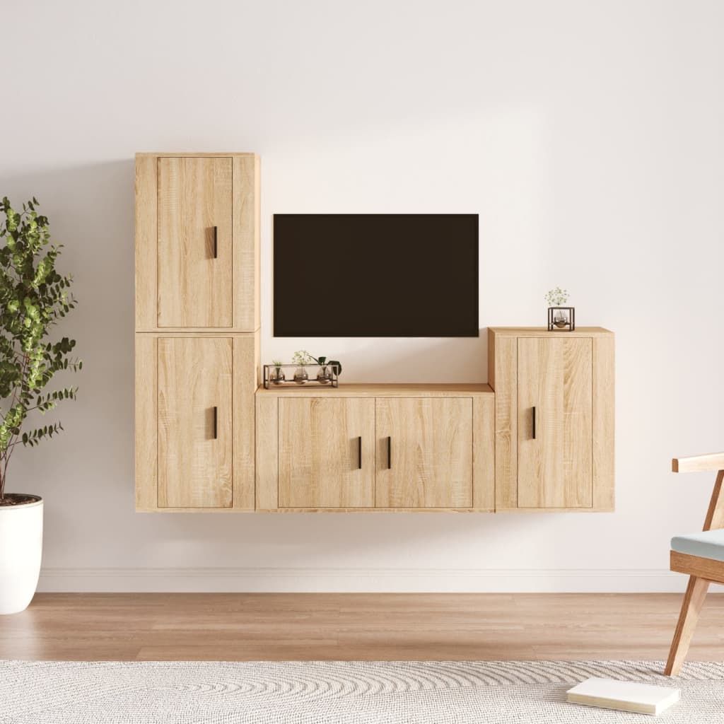 Set di Mobili Porta TV 4 pz Rovere Sonoma in Legno Multistrato - homemem39