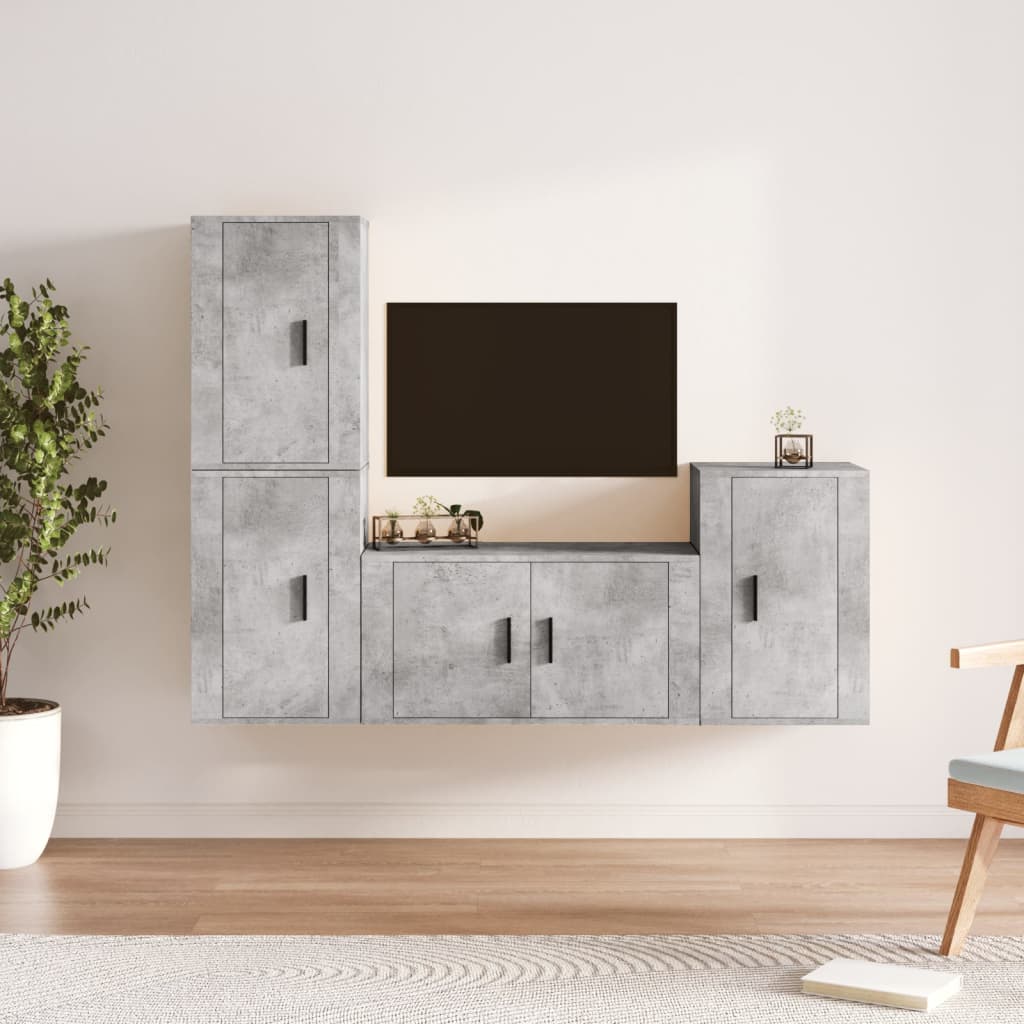 Set di Mobili Porta TV 4 pz Grigio Cemento in Legno Multistrato - homemem39