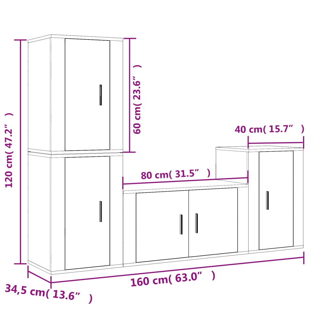 Set di Mobili Porta TV 4 pz Rovere Fumo in Legno Multistrato - homemem39