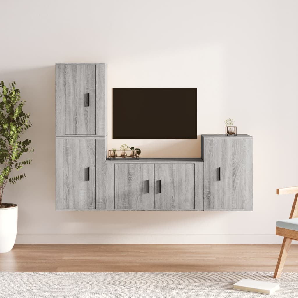 Set di Mobili Porta TV 4 pz Grigio Sonoma in Legno Multistrato - homemem39