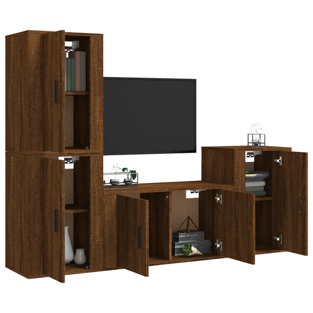 Set Mobili Porta TV 4 pz Rovere Marrone in Legno Multistrato - homemem39