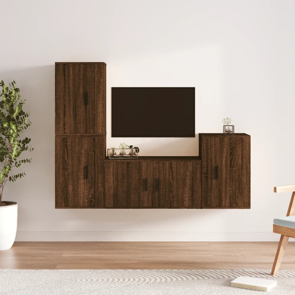 Set Mobili Porta TV 4 pz Rovere Marrone in Legno Multistrato - homemem39