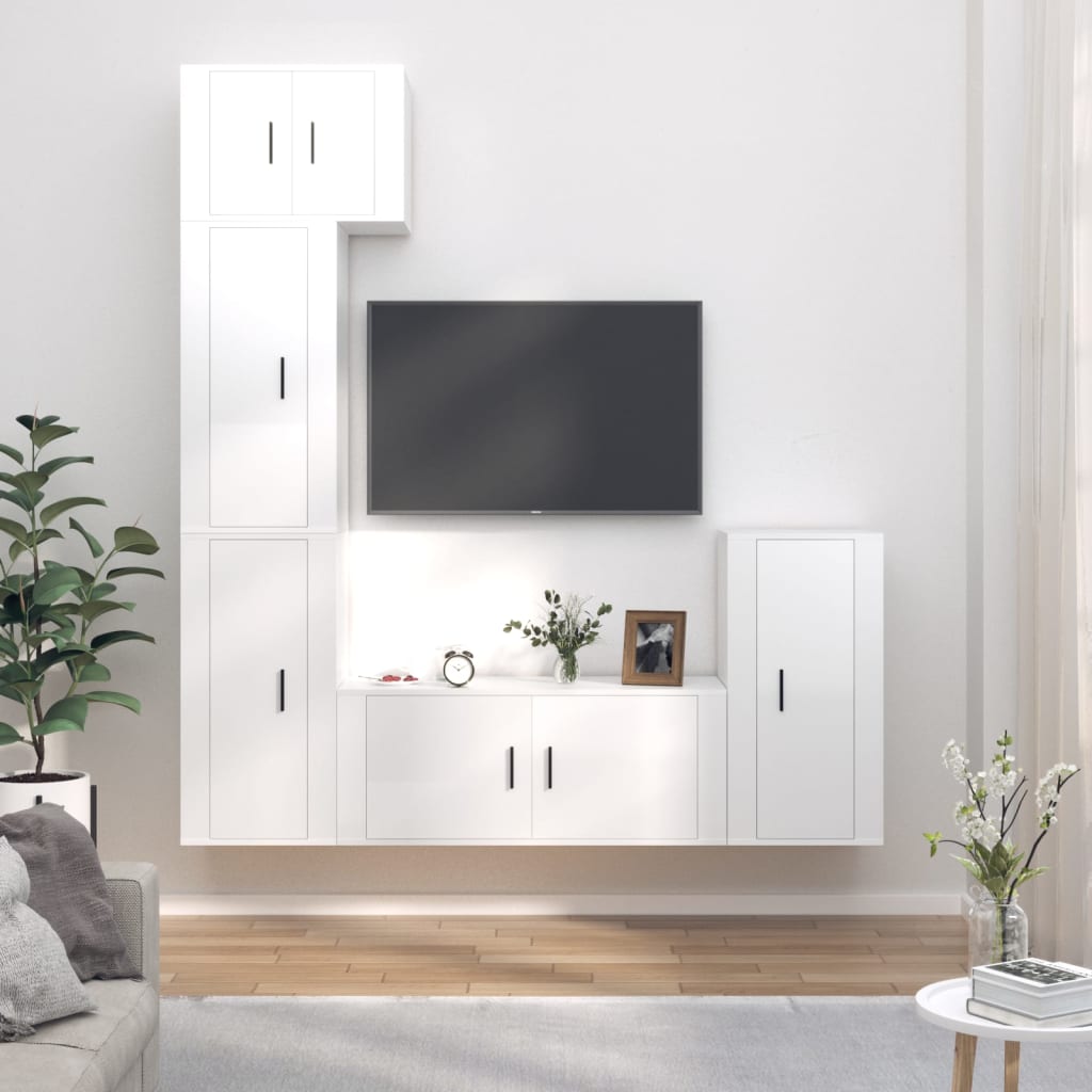 Set di Mobili Porta TV 5 pz Bianco Lucido in Legno Multistrato - homemem39