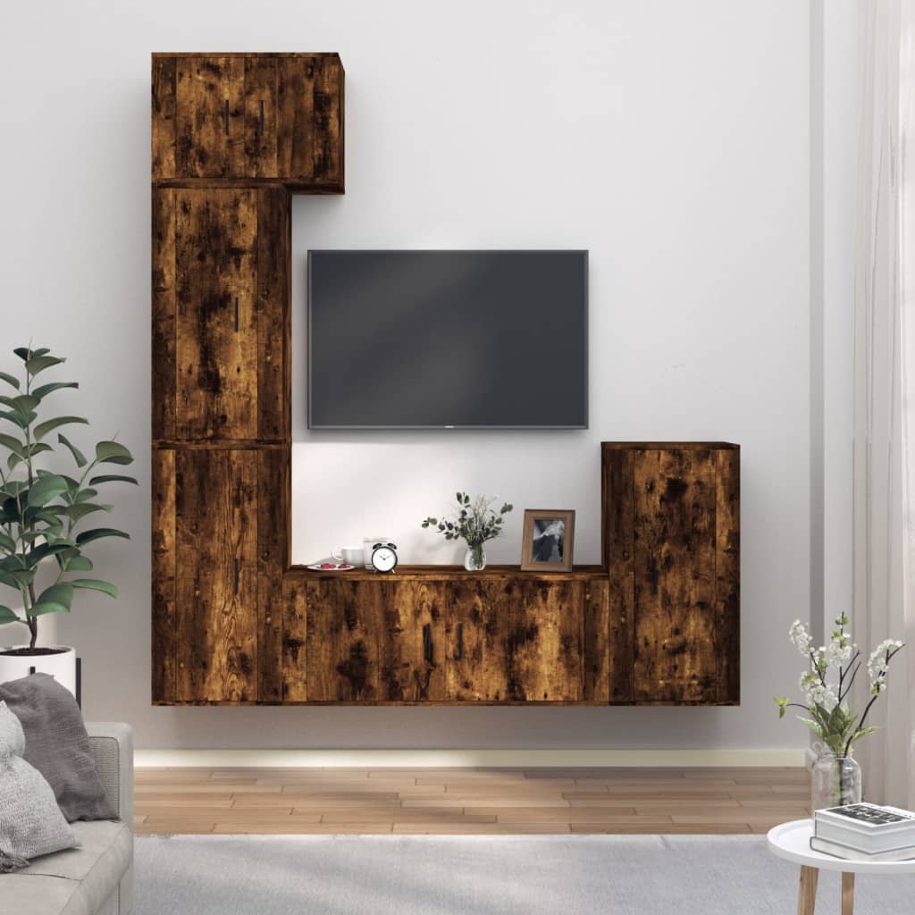 Set di Mobili Porta TV 5 pz Rovere Fumo in Legno Multistrato - homemem39