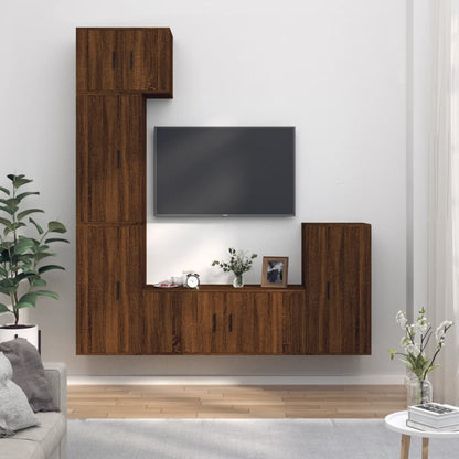 Set Mobili Porta TV 5 pz Rovere Marrone in Legno Multistrato - homemem39