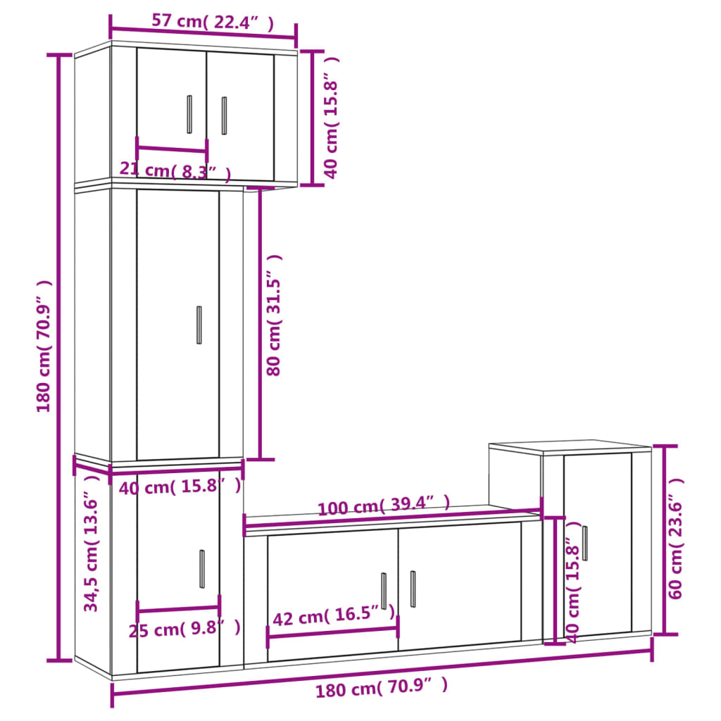 Set di Mobili Porta TV 5 pz Bianco in Legno Multistrato - homemem39