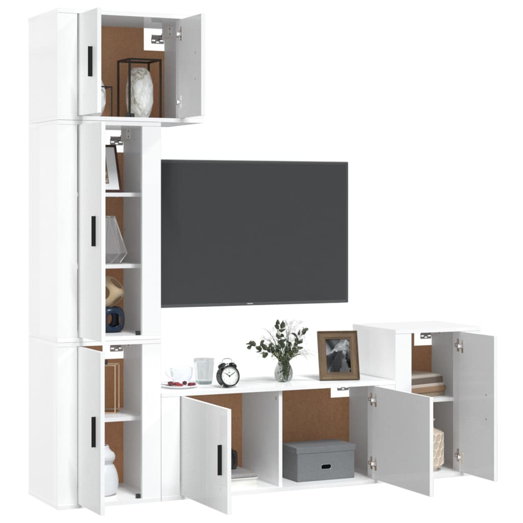 Set di Mobili Porta TV 5 pz Bianco Lucido in Legno Multistrato - homemem39