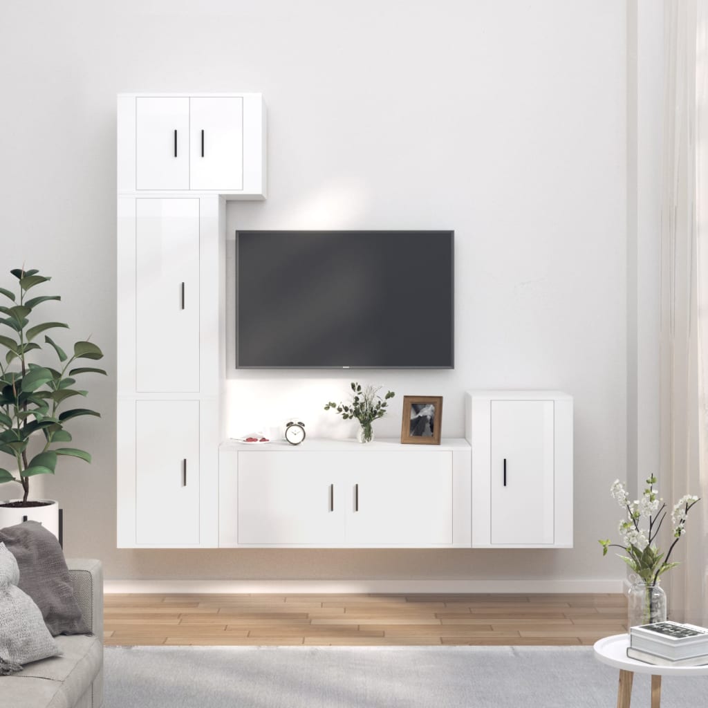 Set di Mobili Porta TV 5 pz Bianco Lucido in Legno Multistrato - homemem39