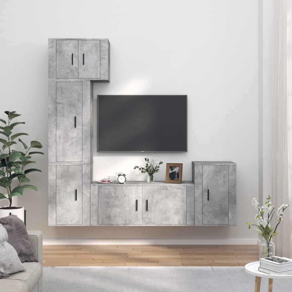 Set di Mobili Porta TV 5 pz Grigio Cemento in Legno Multistrato - homemem39