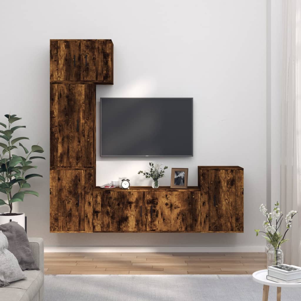 Set di Mobili Porta TV 5 pz Rovere Fumo in Legno Multistrato - homemem39