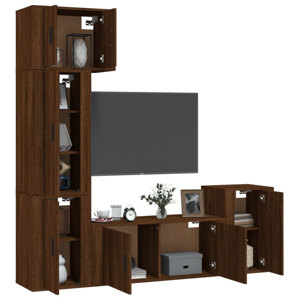 Set Mobili Porta TV 5 pz Rovere Marrone in Legno Multistrato - homemem39