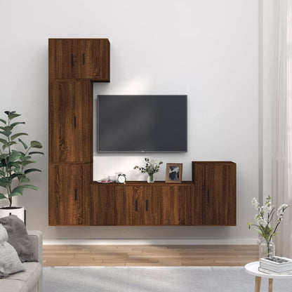 Set Mobili Porta TV 5 pz Rovere Marrone in Legno Multistrato - homemem39