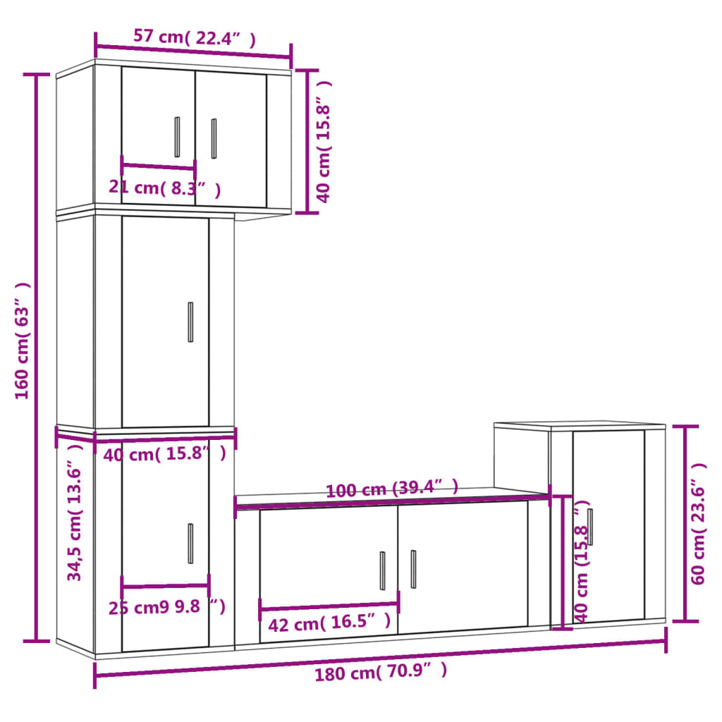 Set di Mobili Porta TV 5 pz Bianco in Legno Multistrato - homemem39