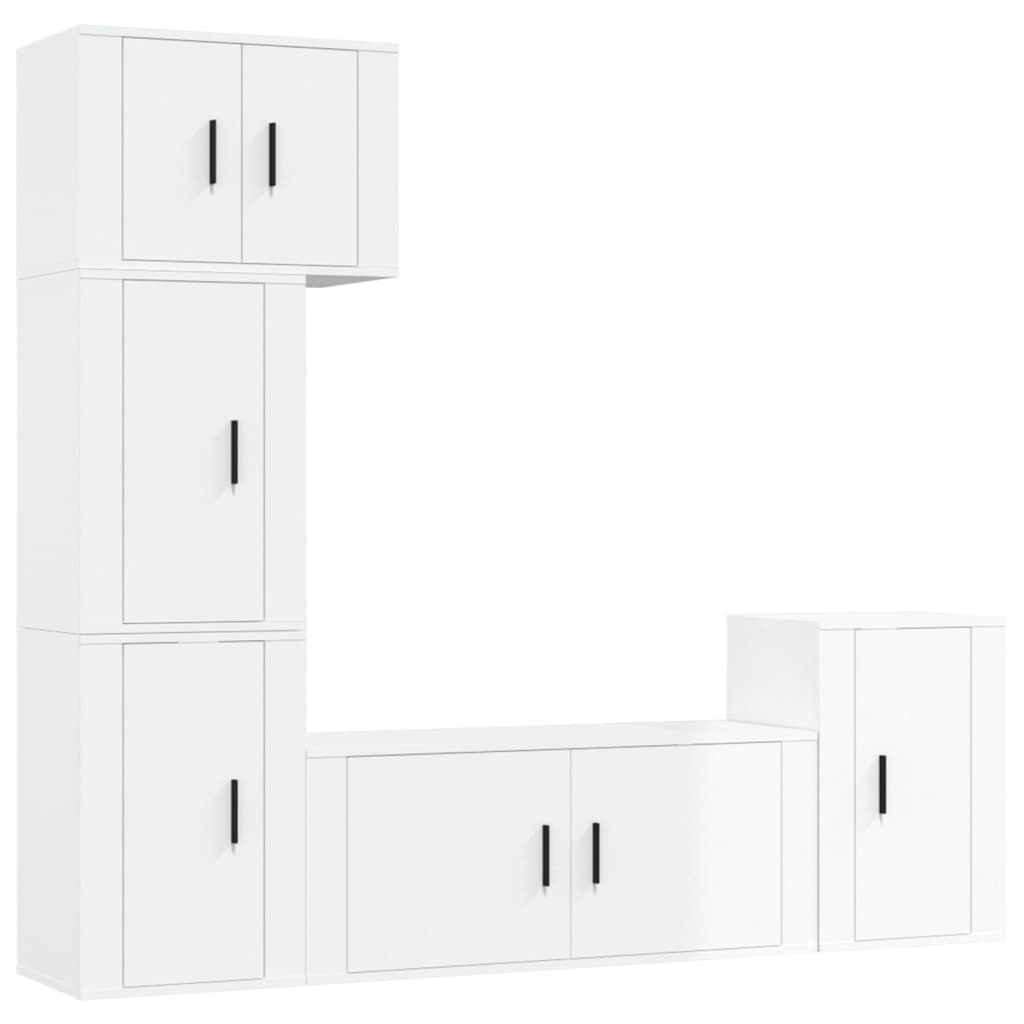 Set di Mobili Porta TV 5 pz Bianco Lucido in Legno Multistrato - homemem39