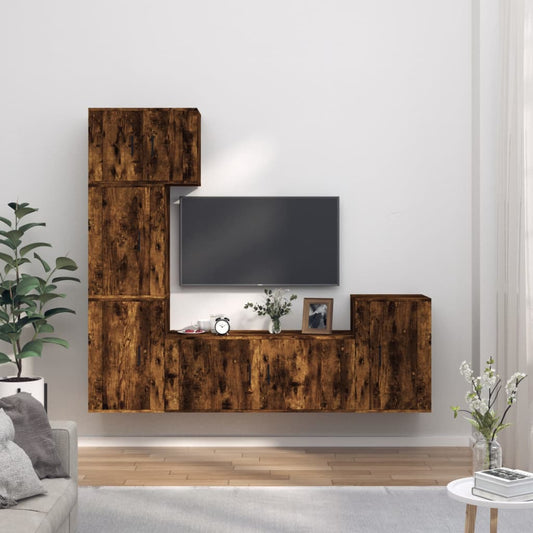 Set di Mobili Porta TV 5 pz Rovere Fumo in Legno Multistrato - homemem39