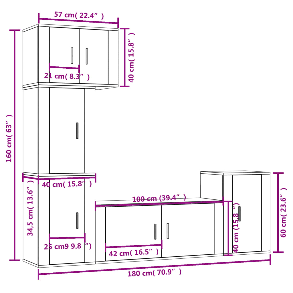 Set di Mobili Porta TV 5 pz Grigio Sonoma in Legno Multistrato - homemem39