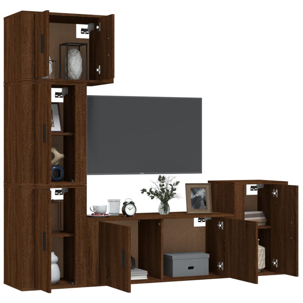 Set Mobili Porta TV 5 pz Rovere Marrone in Legno Multistrato - homemem39