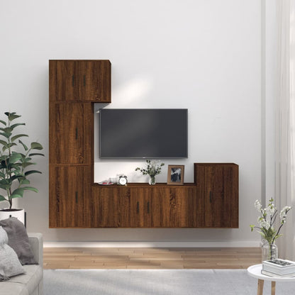 Set Mobili Porta TV 5 pz Rovere Marrone in Legno Multistrato - homemem39