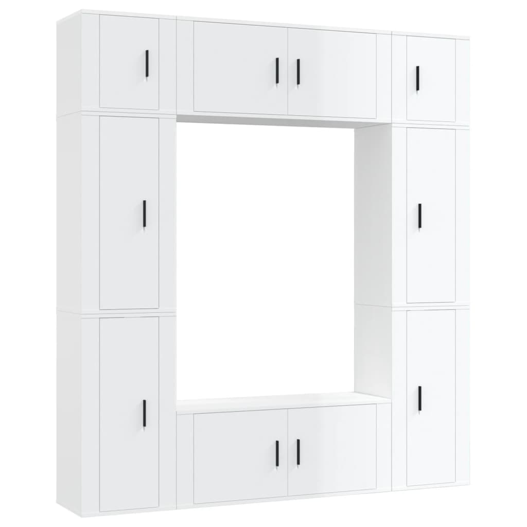 Set Mobili Porta TV 8pz Bianco Lucido in Legno Multistrato - homemem39