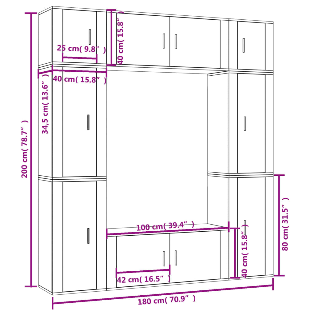 Set Mobili Porta TV 8pz Bianco Lucido in Legno Multistrato - homemem39