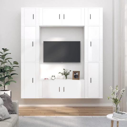 Set Mobili Porta TV 8pz Bianco Lucido in Legno Multistrato - homemem39