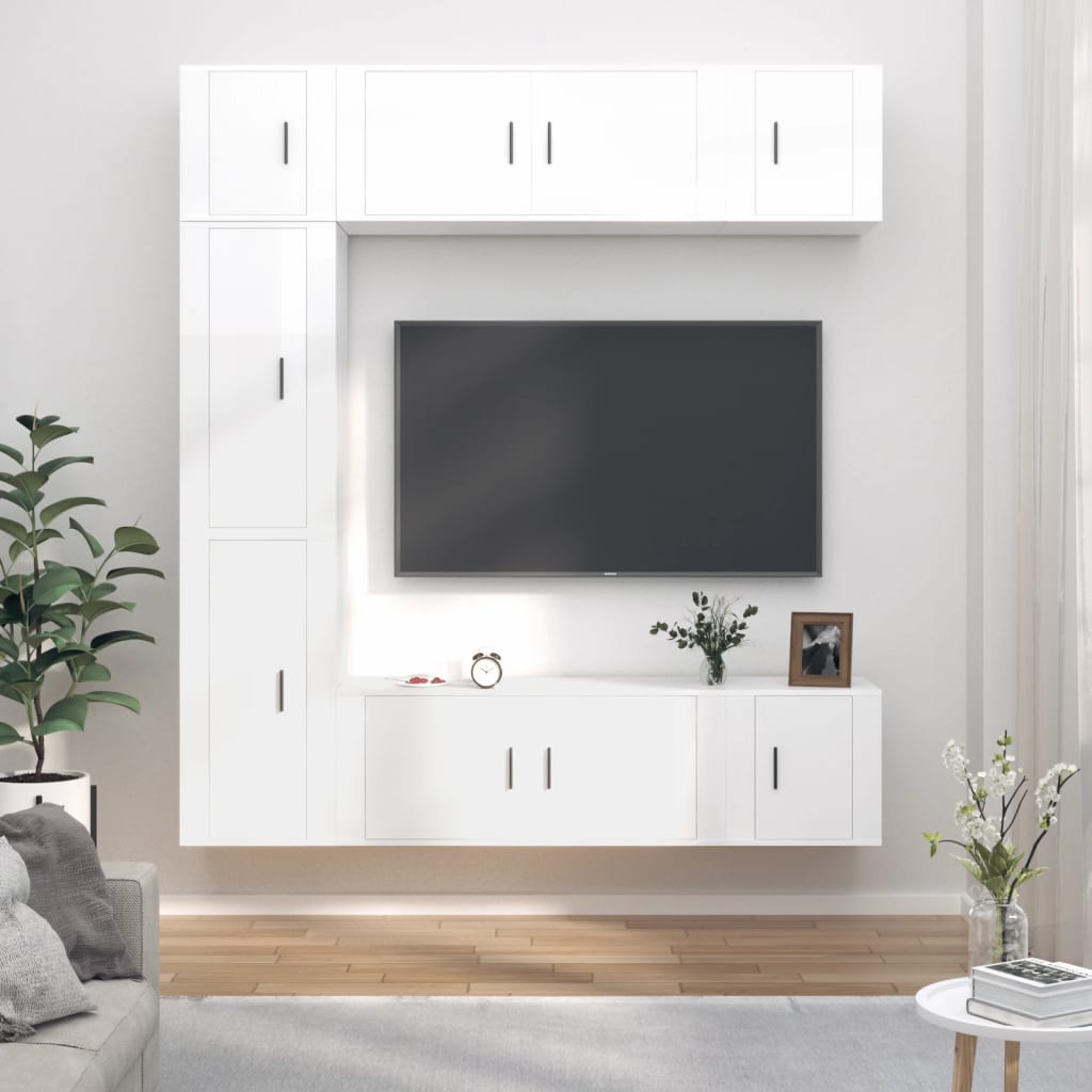 Set di Mobili Porta TV 7 pz Bianco Lucido in Legno Multistrato - homemem39