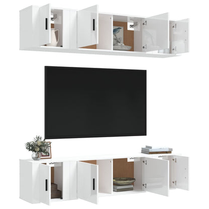 Set di Mobili Porta TV 6 pz Bianco Lucido in Legno Multistrato - homemem39