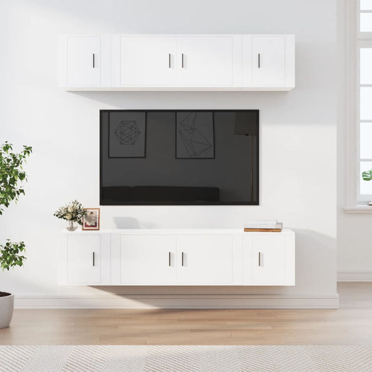 Set di Mobili Porta TV 6 pz Bianco Lucido in Legno Multistrato - homemem39