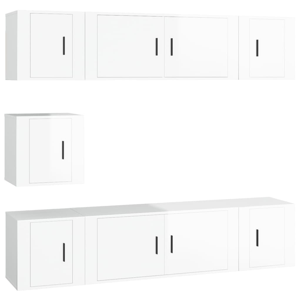 Set di Mobili Porta TV 7 pz Bianco Lucido in Legno Multistrato - homemem39