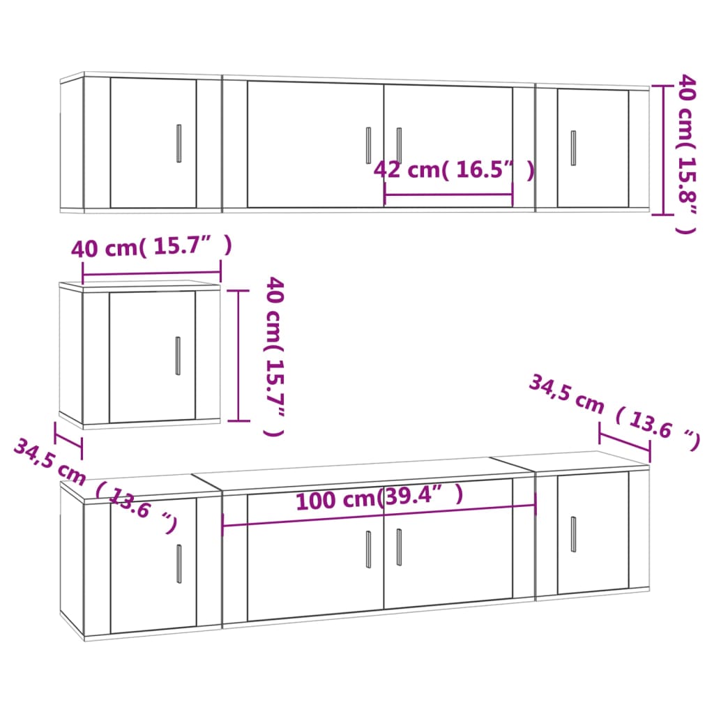 Set di Mobili Porta TV 7 pz Bianco Lucido in Legno Multistrato - homemem39