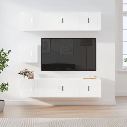 Set di Mobili Porta TV 7 pz Bianco Lucido in Legno Multistrato - homemem39