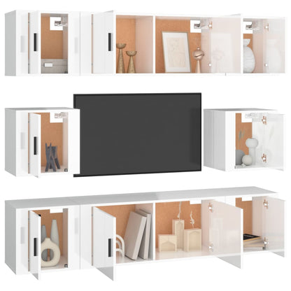 Set Mobili Porta TV 8pz Bianco Lucido in Legno Multistrato - homemem39