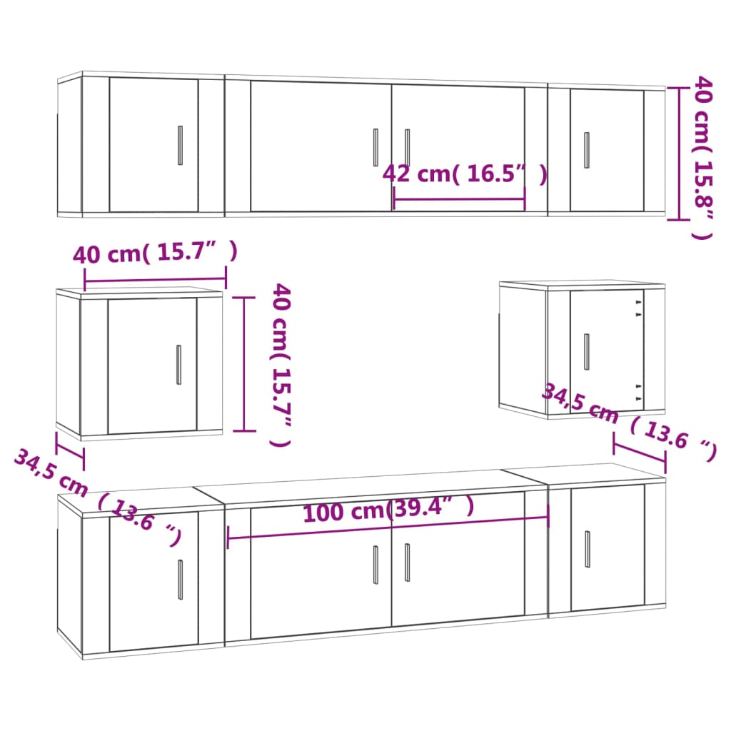 Set Mobili Porta TV 8pz Bianco Lucido in Legno Multistrato - homemem39