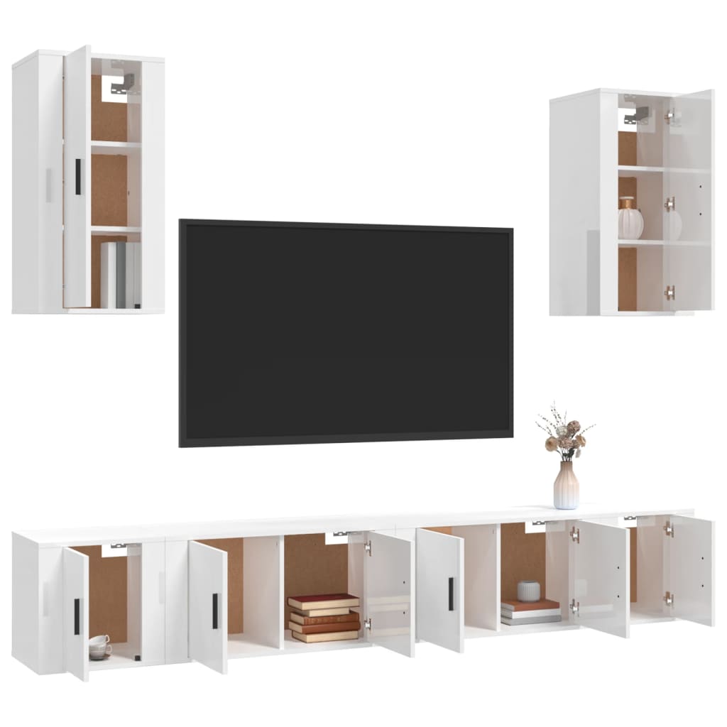 Set di Mobili Porta TV 6 pz Bianco Lucido in Legno Multistrato - homemem39