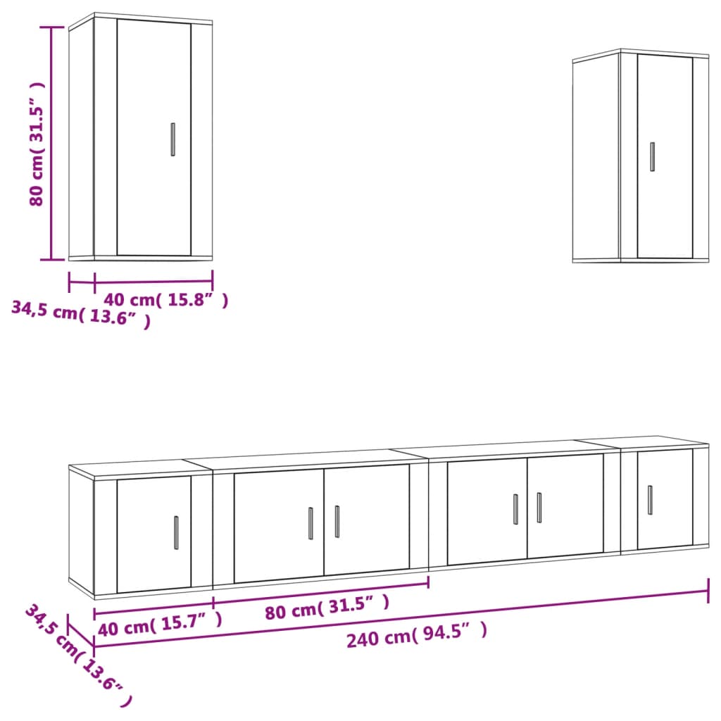 Set di Mobili Porta TV 6 pz Bianco Lucido in Legno Multistrato - homemem39