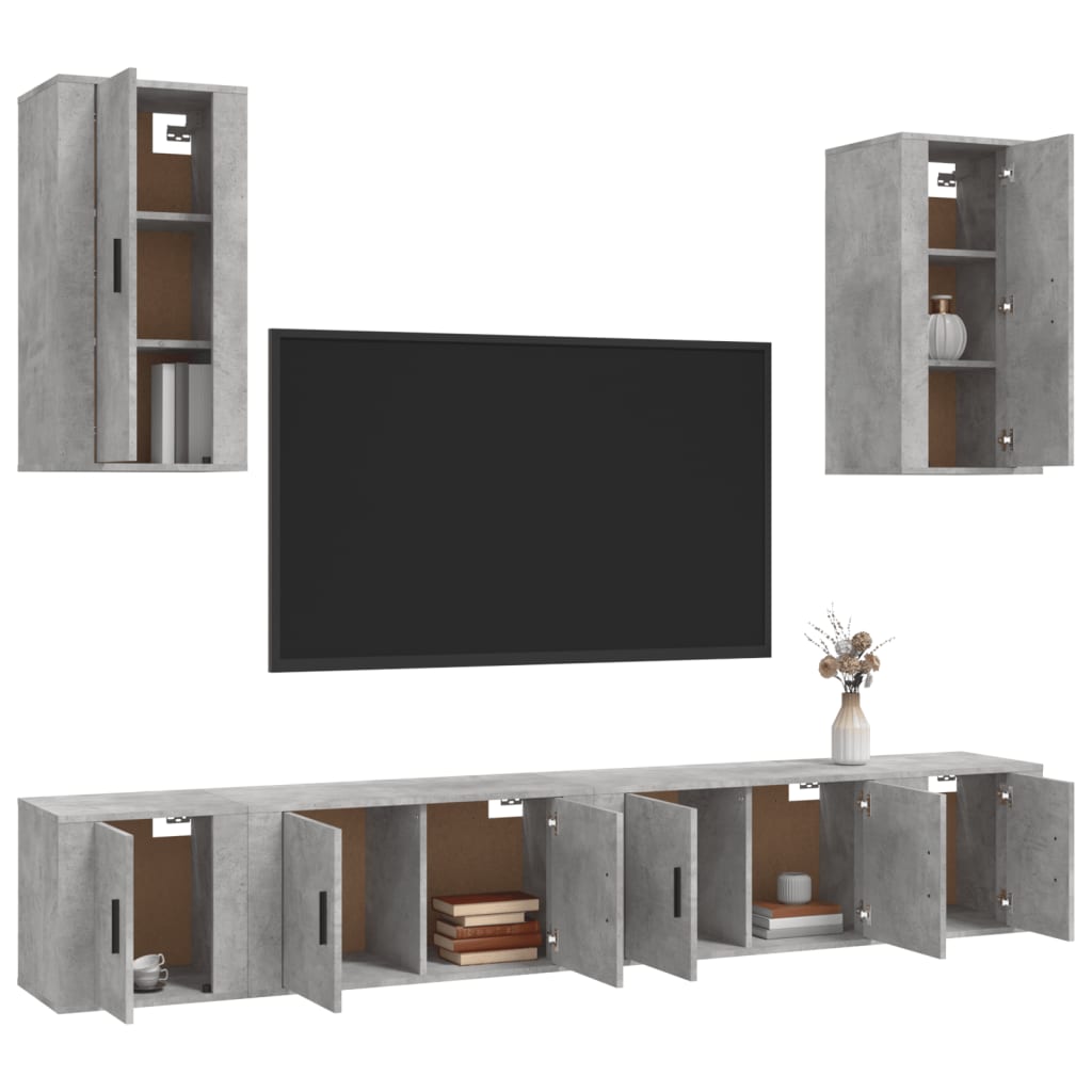 Set di Mobili Porta TV 6 pz Grigio Cemento in Legno Multistrato - homemem39